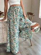 بنطلون كاجوال للحوامل مطبوعة بنقشة الأوراق المتناثرة مناسبة للعطلات والشاطئ - Pink&blue