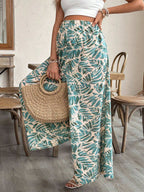 بنطلون كاجوال للحوامل مطبوعة بنقشة الأوراق المتناثرة مناسبة للعطلات والشاطئ - Pink&blue