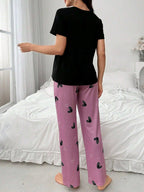 طقم بيجاما للحوامل والرضاعة بطبعة قلوب الحب - Pink&blue