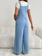 أوفرأول حمل فضفاض باللون الأزرق وتحتوي على حمالات كتف قابلة للتعديل وطويلة ومصنوعة من الدنيم - Pink&blue