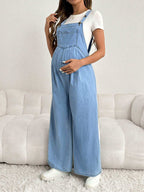 أوفرأول حمل فضفاض باللون الأزرق وتحتوي على حمالات كتف قابلة للتعديل وطويلة ومصنوعة من الدنيم - Pink&blue