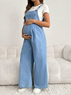 أوفرأول حمل فضفاض باللون الأزرق وتحتوي على حمالات كتف قابلة للتعديل وطويلة ومصنوعة من الدنيم - Pink&blue