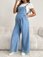 أوفرأول حمل فضفاض باللون الأزرق وتحتوي على حمالات كتف قابلة للتعديل وطويلة ومصنوعة من الدنيم - Pink&blue