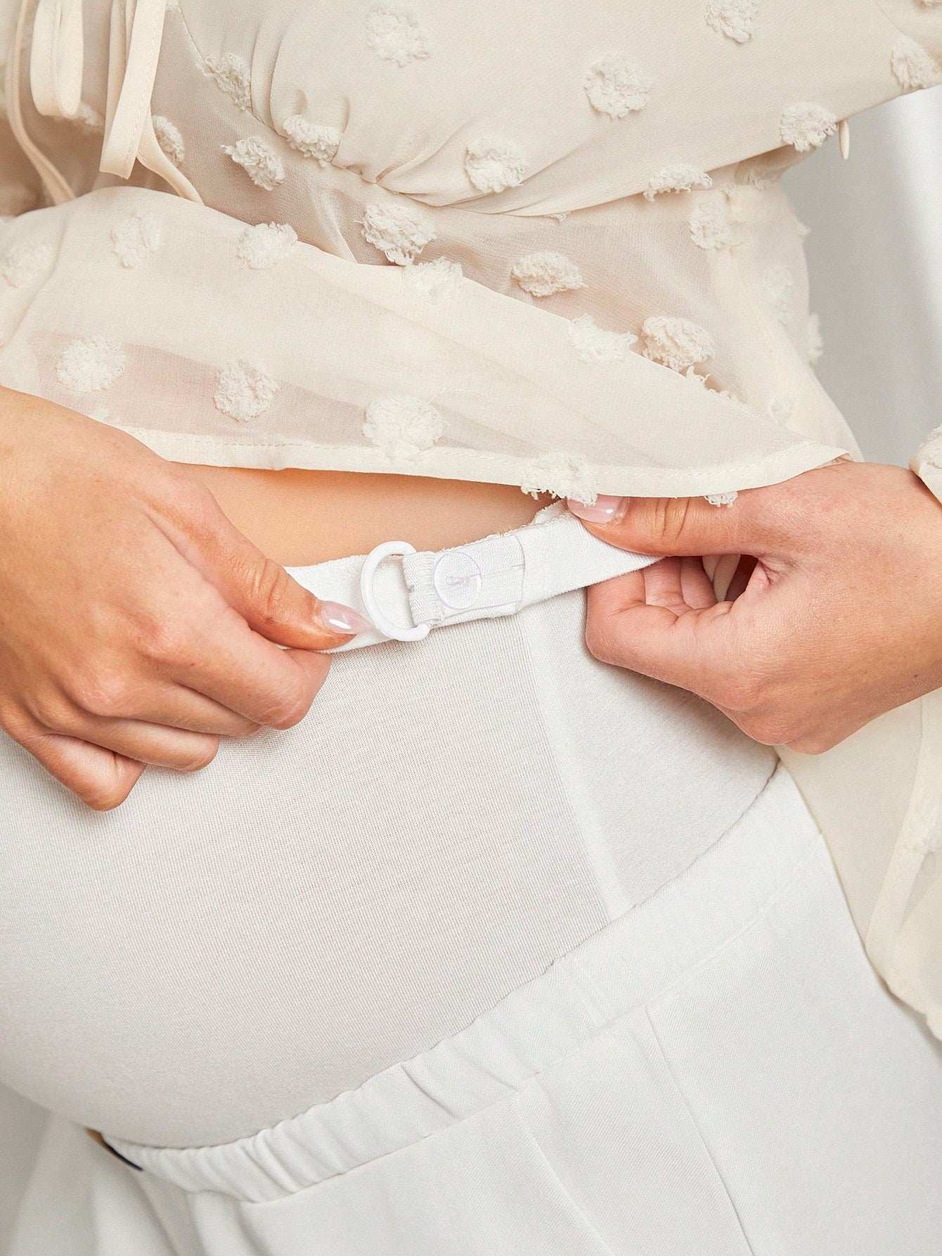 بنطلون أمومة مقاس كبير قابل للتعديل في الخصر، حمالة بطن، ساق مستقيمة، خصر عالي جداً، بطول طويل للأمومة، مناسب لحفلة استقبال الطفل - Pink&blue