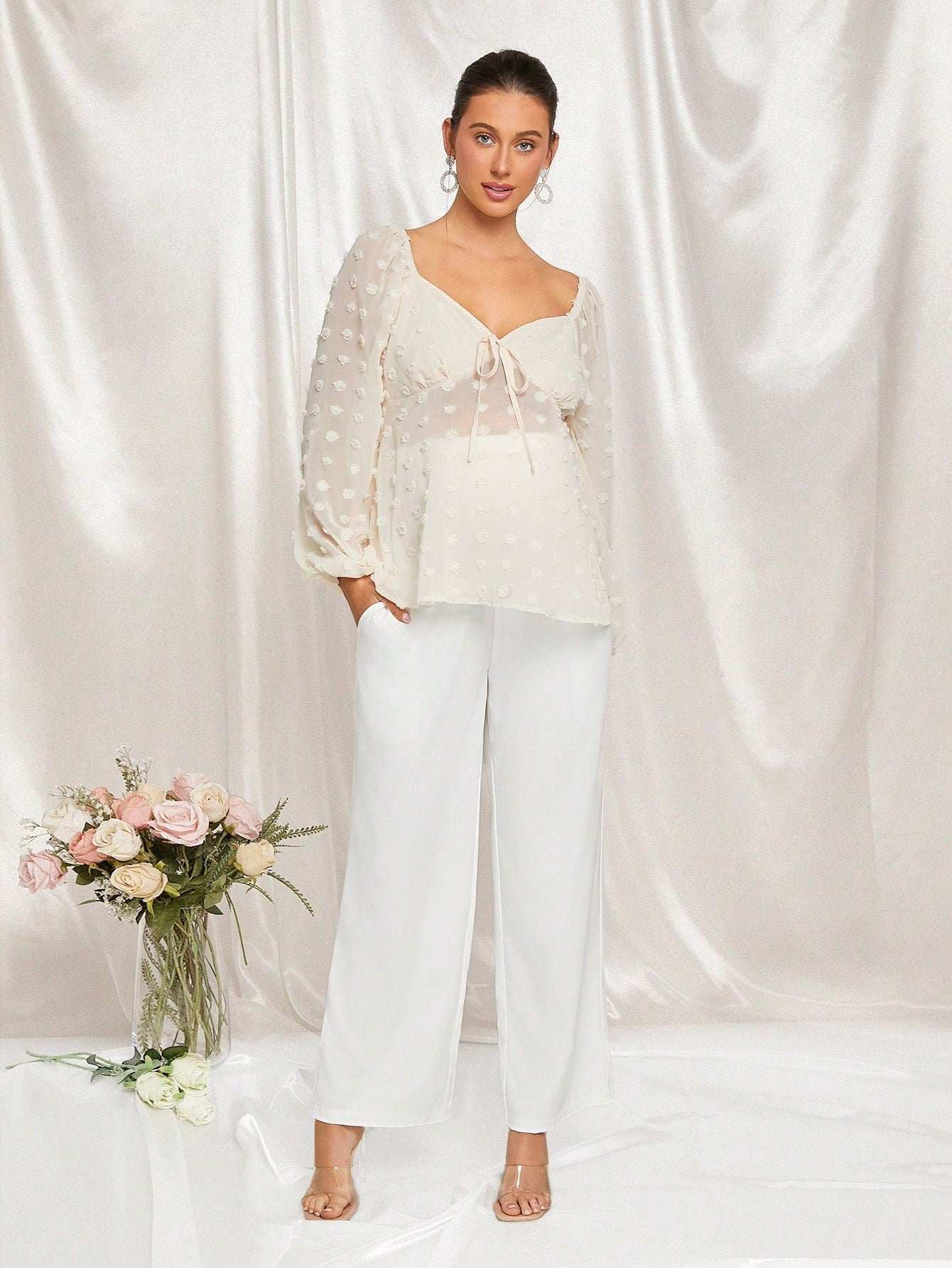 بنطلون أمومة مقاس كبير قابل للتعديل في الخصر، حمالة بطن، ساق مستقيمة، خصر عالي جداً، بطول طويل للأمومة، مناسب لحفلة استقبال الطفل - Pink&blue