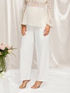 بنطلون أمومة مقاس كبير قابل للتعديل في الخصر، حمالة بطن، ساق مستقيمة، خصر عالي جداً، بطول طويل للأمومة، مناسب لحفلة استقبال الطفل - Pink&blue