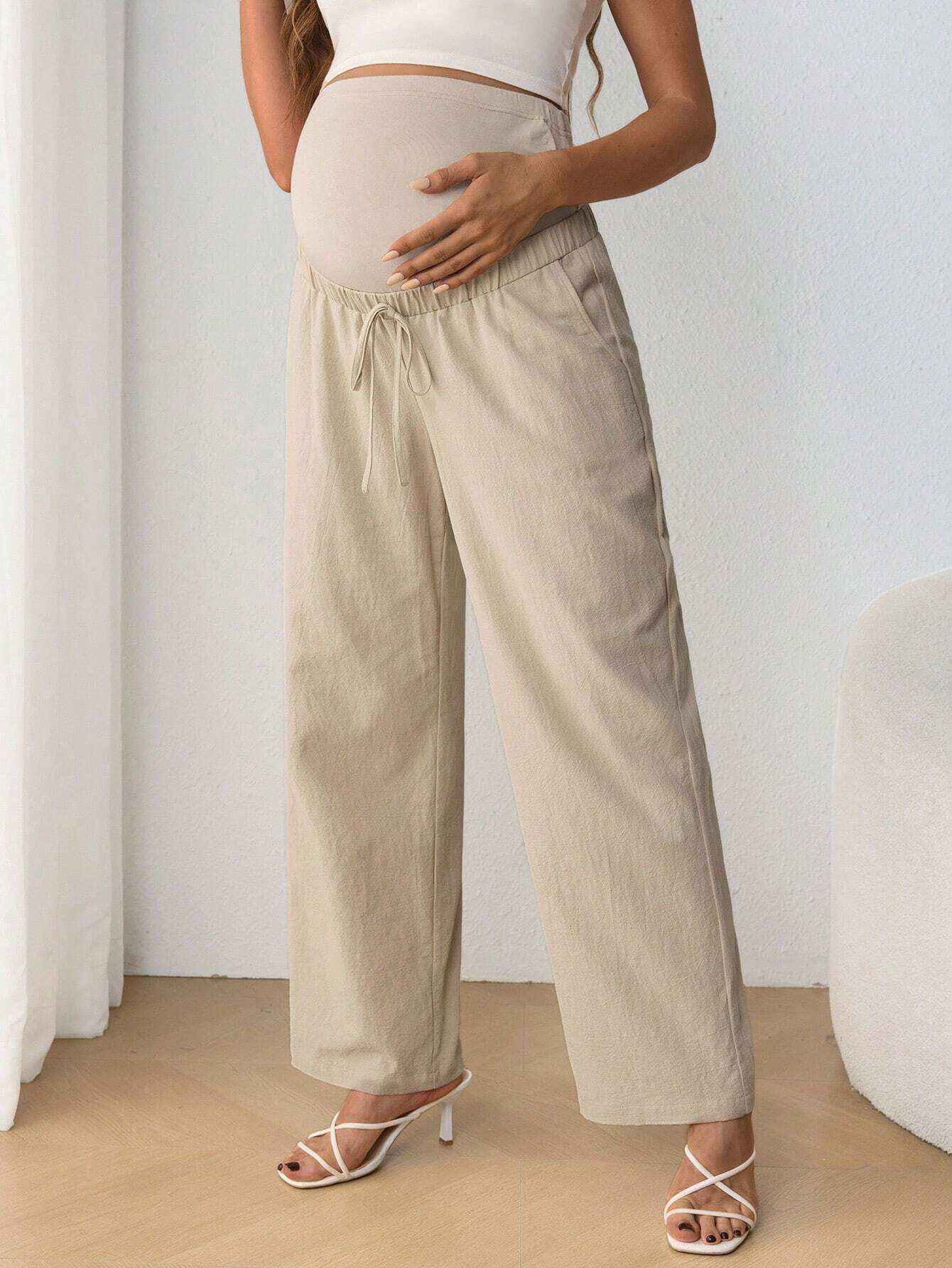 سروال حمل عارض مريح برباط مطاطي قابل للتعديل و القوس الربط لدعم البطن و الخصر العالي و الساق المستقيمة - Pink&blue