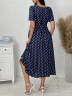 فستان حوامل ذو طبعات نقاط بسيط للاستخدام اليومي، أكمام قصيرة - Pink&blue