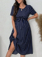 فستان حوامل ذو طبعات نقاط بسيط للاستخدام اليومي، أكمام قصيرة - Pink&blue