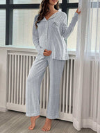 مجموعة بنطال وبلوزة طويلة الأكمام من الصوف المنسوج المطبوع بطباعة حروف الجيب للحمل - Pink&blue