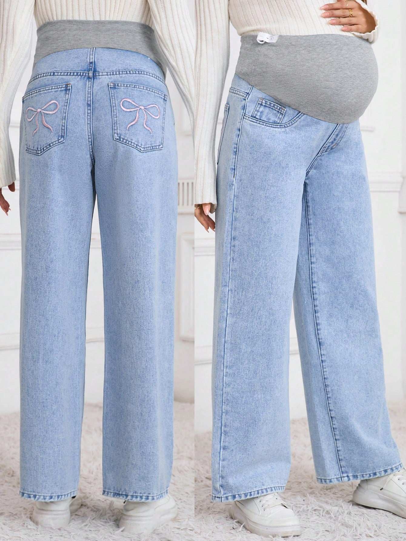 بنطلون جينز كاجوال برك للحوامل طباعة فراشة - Pink&blue