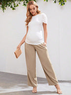 بنطلون بساق مستقيم تجاعيد مطوية بخصر قابل للتعديل للأمومة - Pink&blue