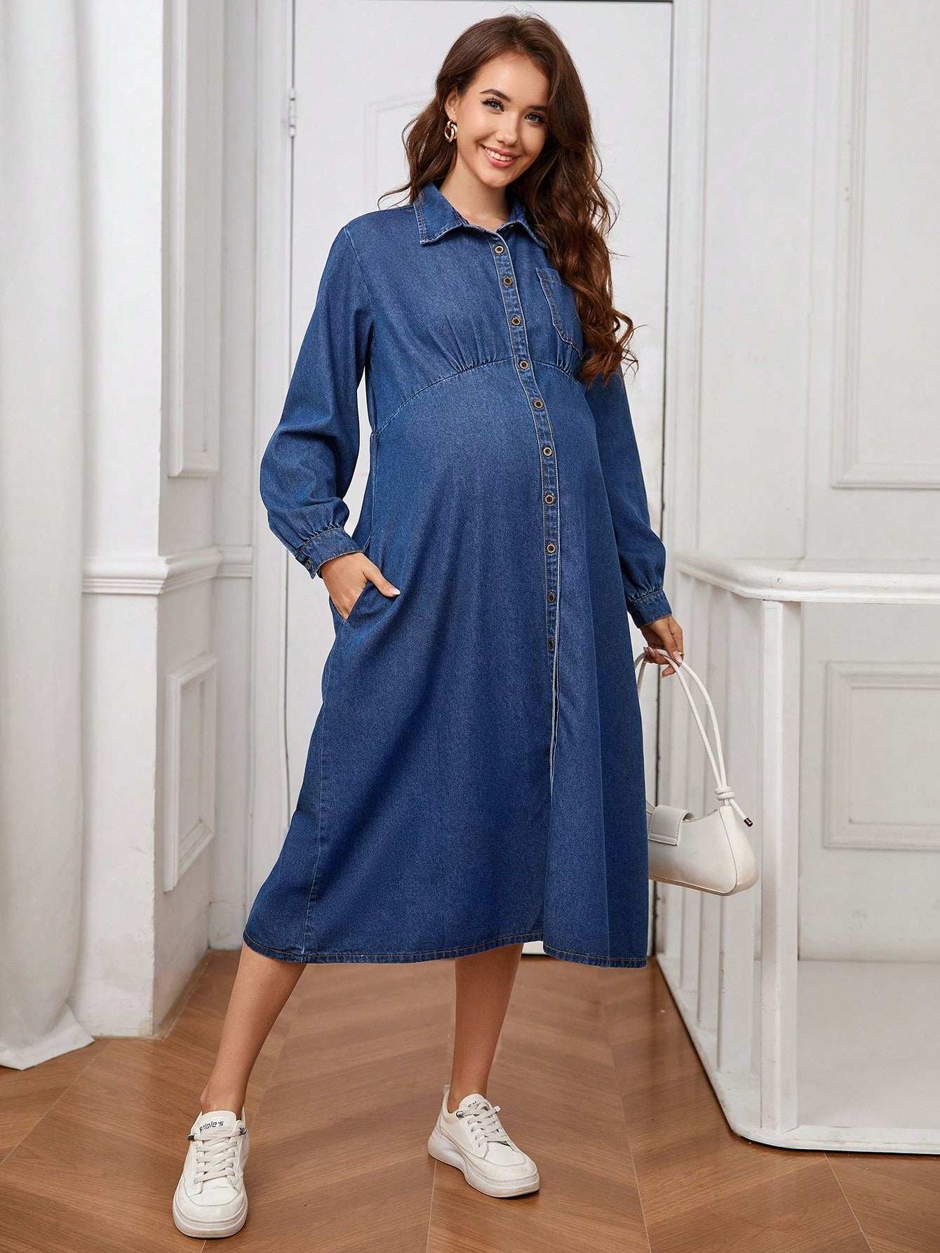 فستان جينز كاجوال للحمل, فستان جينز كاجوال - Pink&blue