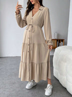 فستان قميص محبوك بفتحات و تنورة مذيلة بالكشكشة و حزام ، فستان قميص محبوك بحزام - Pink&blue