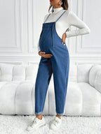 سروال وسترة جينز للحوامل, سراويل فضفاضة كاجوال بطول ٣/٤, أزرق - Pink&blue