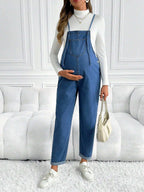 سروال وسترة جينز للحوامل, سراويل فضفاضة كاجوال بطول ٣/٤, أزرق - Pink&blue