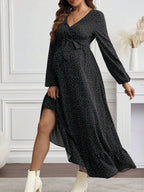 فستان طباعة كاملة الأكمام الطويلة مع شق في الفخذ، فستان حمل وإرضاع - Pink&blue