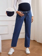 سراويل جينز بسيطة كاجوال وأزرار أمامية للأمومة - Pink&blue