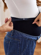 سراويل جينز بسيطة كاجوال وأزرار أمامية للأمومة - Pink&blue