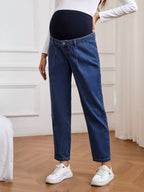 سراويل جينز بسيطة كاجوال وأزرار أمامية للأمومة - Pink&blue