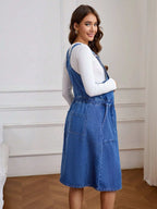 فستان أرديب كاجوال فضفاض أكمام بلا أكمام من الجينز مع جيوب ، صيفي - Pink&blue