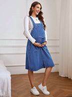 فستان أرديب كاجوال فضفاض أكمام بلا أكمام من الجينز مع جيوب ، صيفي - Pink&blue