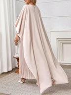 فستان ربيعي خفيف رسمي للأمهات بأكمام منسدلة ذو تصميم أنيق ولون أحادي بسيط - Pink&blue