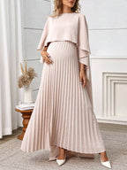 فستان ربيعي خفيف رسمي للأمهات بأكمام منسدلة ذو تصميم أنيق ولون أحادي بسيط - Pink&blue