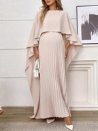 فستان ربيعي خفيف رسمي للأمهات بأكمام منسدلة ذو تصميم أنيق ولون أحادي بسيط - Pink&blue