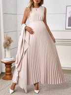 فستان ربيعي خفيف رسمي للأمهات بأكمام منسدلة ذو تصميم أنيق ولون أحادي بسيط - Pink&blue