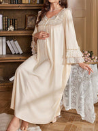 فستان ليلي للأمهات الحوامل بأكمام متسعة وأنماط نقطية بطراز قصري، مريح وفضفاض، مناسب للعطلات - Pink&blue