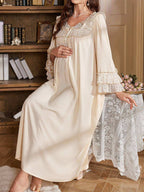 فستان ليلي للأمهات الحوامل بأكمام متسعة وأنماط نقطية بطراز قصري، مريح وفضفاض، مناسب للعطلات - Pink&blue