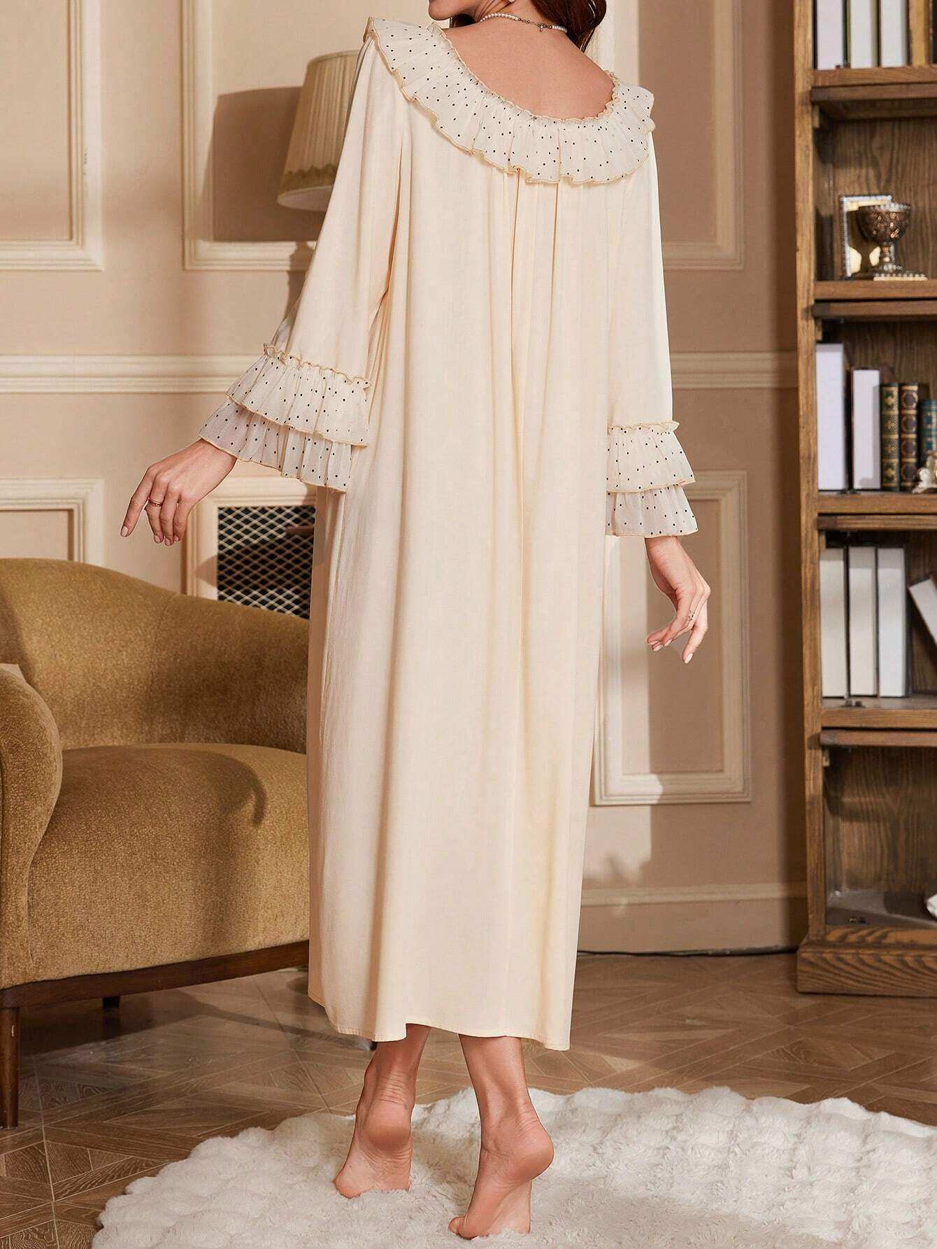 فستان ليلي للأمهات الحوامل بأكمام متسعة وأنماط نقطية بطراز قصري، مريح وفضفاض، مناسب للعطلات - Pink&blue