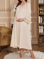 فستان ليلي للأمهات الحوامل بأكمام متسعة وأنماط نقطية بطراز قصري، مريح وفضفاض، مناسب للعطلات - Pink&blue