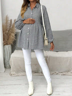 بلوزة أم للحمل بأكمام فانوس مربعة الشكل، كاجوال للخريف - Pink&blue