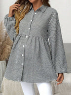 بلوزة أم للحمل بأكمام فانوس مربعة الشكل، كاجوال للخريف - Pink&blue