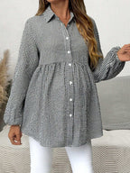 بلوزة أم للحمل بأكمام فانوس مربعة الشكل، كاجوال للخريف - Pink&blue