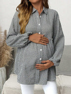 بلوزة أم للحمل بأكمام فانوس مربعة الشكل، كاجوال للخريف - Pink&blue