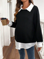 البس اليومي, أنيق, كاجوال, بسيط, كم طويل, لانها حوامل, أبيض وأسود, بلوزة بتصميم مرقع - Pink&blue