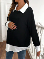 البس اليومي, أنيق, كاجوال, بسيط, كم طويل, لانها حوامل, أبيض وأسود, بلوزة بتصميم مرقع - Pink&blue