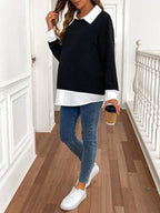 البس اليومي, أنيق, كاجوال, بسيط, كم طويل, لانها حوامل, أبيض وأسود, بلوزة بتصميم مرقع - Pink&blue