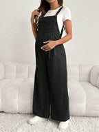 بناطيل جينز جيب للحامل فضفاضة وتشكيلة طويلة وواسعة الساق، بأربطة قابلة للتعديل، باللون الأزرق - Pink&blue