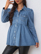 جاكيت جينز للحامل وقميص كاجوال واسع ، أكمام طويلة ، لون أزرق - Pink&blue