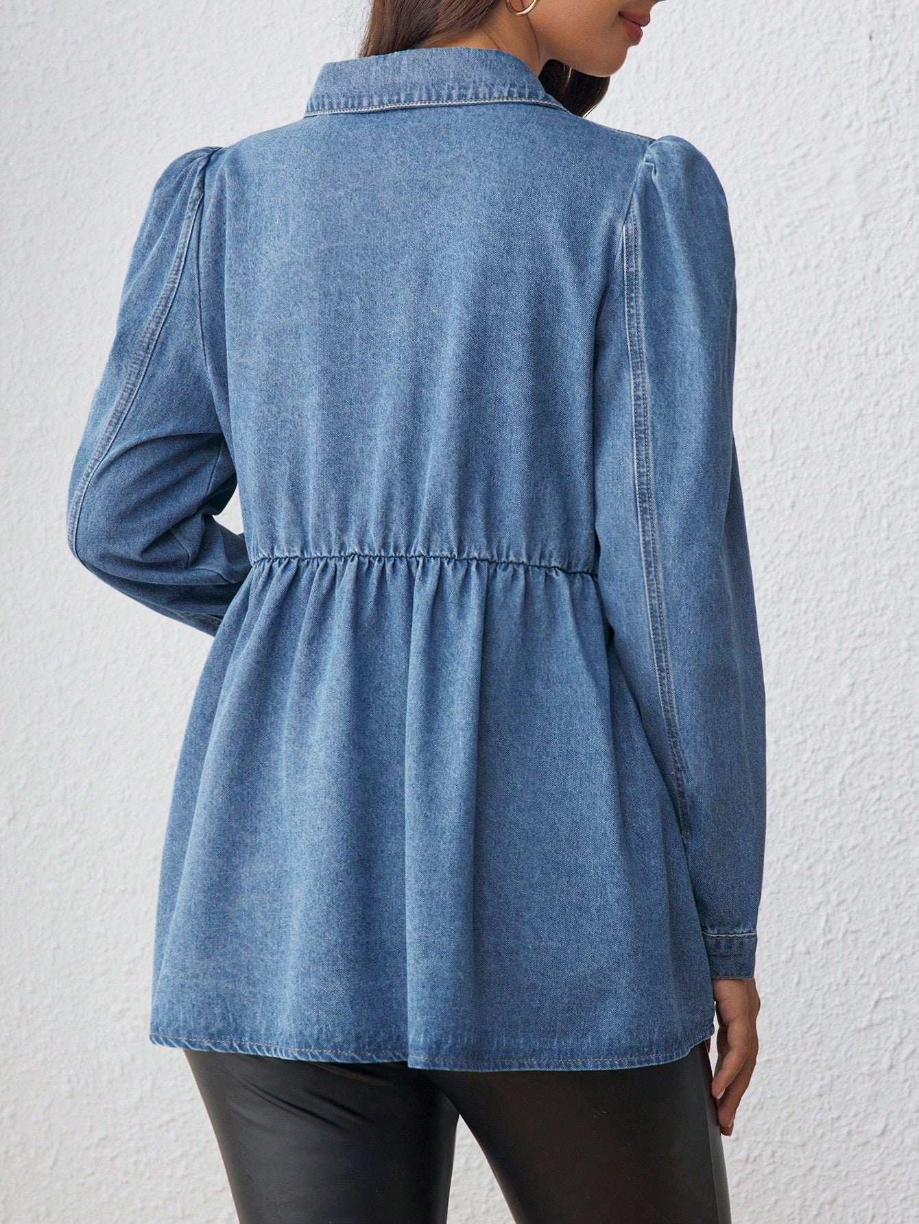 جاكيت جينز للحامل وقميص كاجوال واسع ، أكمام طويلة ، لون أزرق - Pink&blue