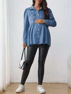 جاكيت جينز للحامل وقميص كاجوال واسع ، أكمام طويلة ، لون أزرق - Pink&blue