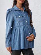 جاكيت جينز للحامل وقميص كاجوال واسع ، أكمام طويلة ، لون أزرق - Pink&blue