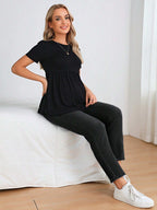 سروال جينز أنيق وعادي للسيدات الحوامل قابل للتعديل الخصر - Pink&blue