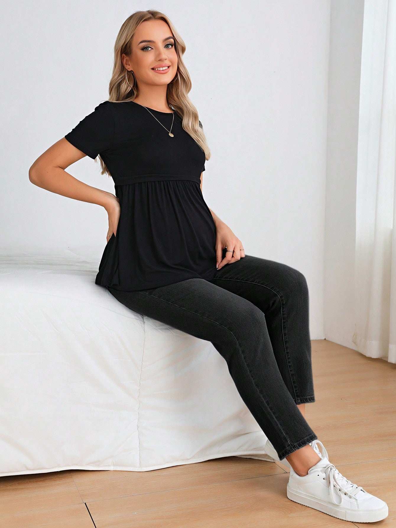 سروال جينز أنيق وعادي للسيدات الحوامل قابل للتعديل الخصر - Pink&blue