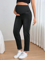 سروال جينز أنيق وعادي للسيدات الحوامل قابل للتعديل الخصر - Pink&blue