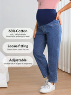 جينز بساق مستقيم شريط خصر واسع بخصر قابل للتعديل للأمومة - Pink&blue